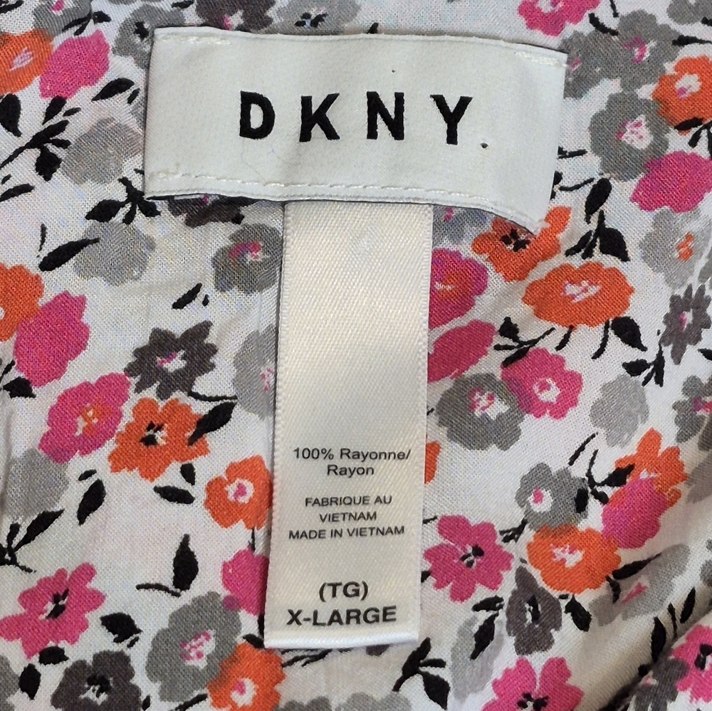 DKNY Floral Button Shirt XL Lightweight Rayon Blouse Soft Drapey Spring Summer - Picture 7 of 7